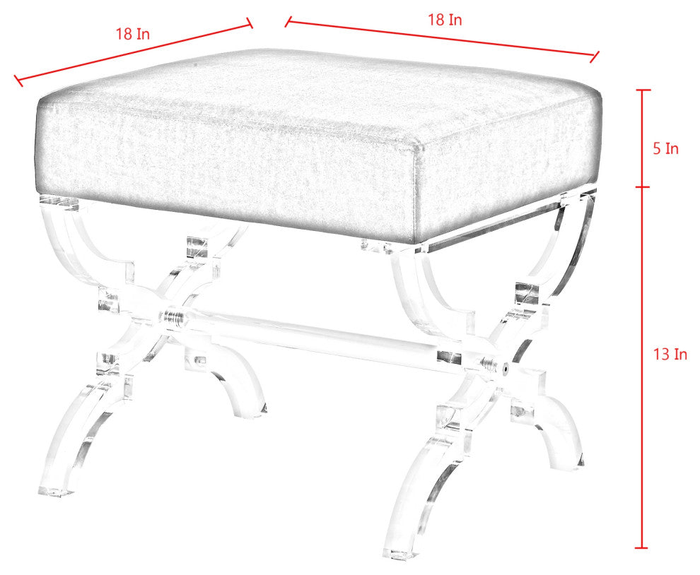 Enzo Faux Fur Acrylic X-Leg Ottoman, Gray