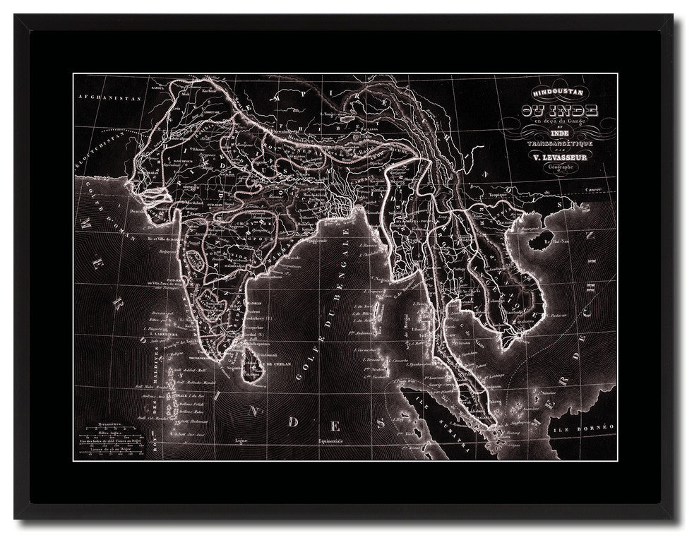 India Southeast Asia Vietnam Old Vivid Sepia Map On Canvas, 28" X 37"