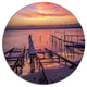 Fishing Pier In Sea At Sunset, Seashore Disc Metal Artwork, 23"