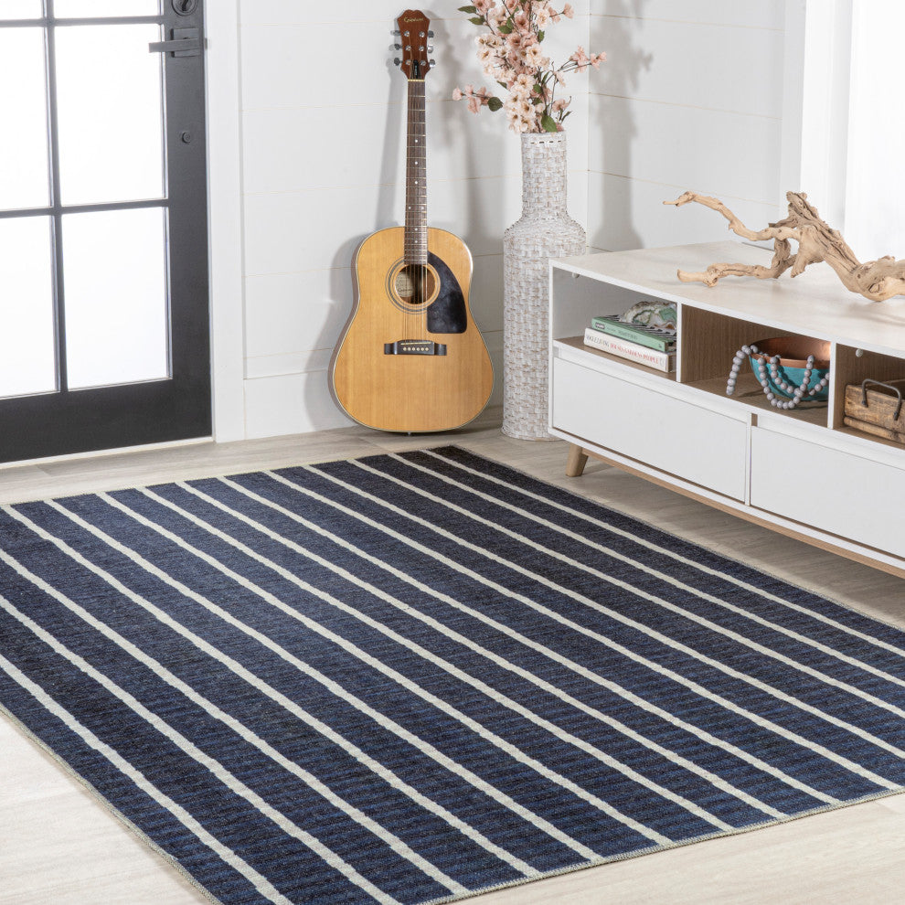 Rand Distressed Ticking Stripe Machine-Washable Area Rug, 9x12