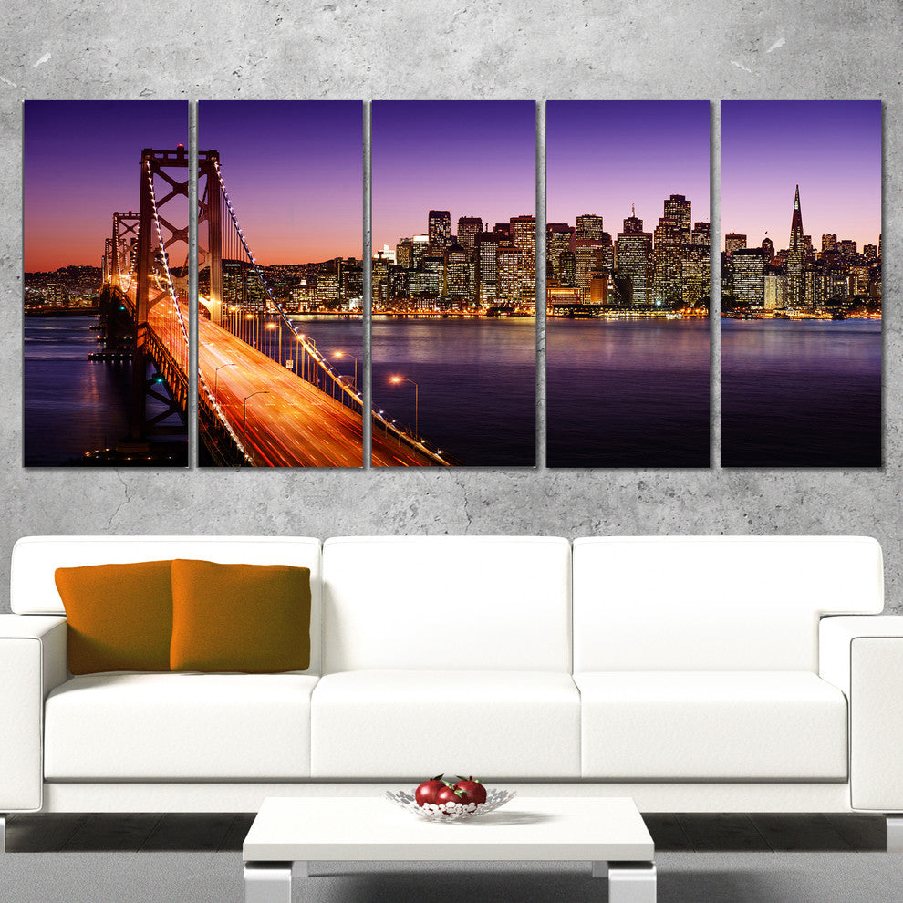 "San Francisco Skyline and Bay Bridge" Wall Art, 60"x28", 5-Panels