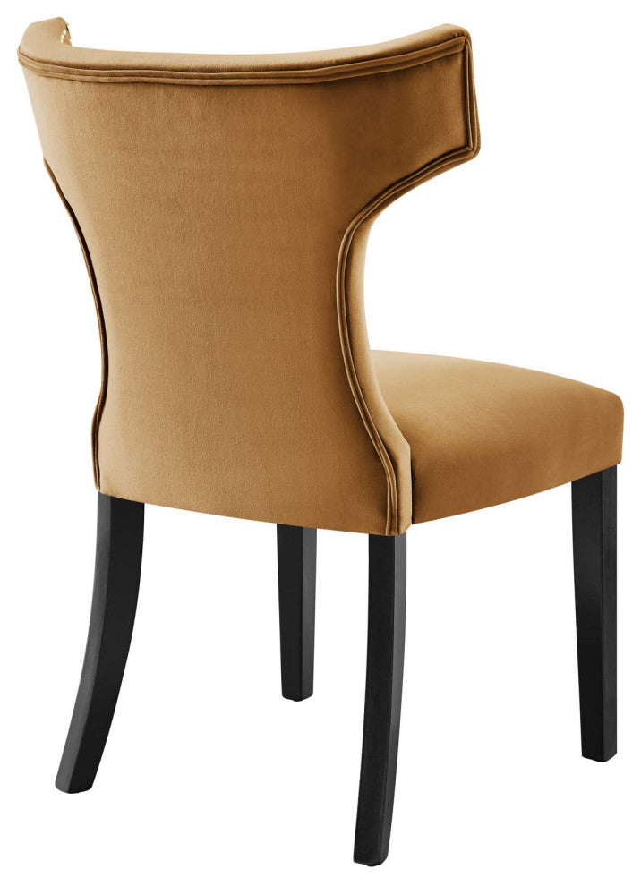 Curve Performance Velvet Dining Chairs, Set of 2, Cognac