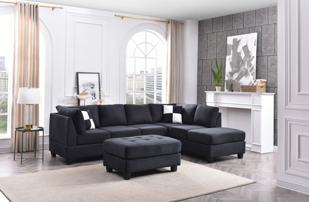Solana Micro Suede Sectional, Black Micro Suede
