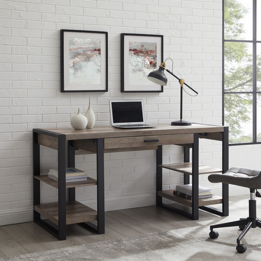 60" Wood Computer Desk, Gray Wash