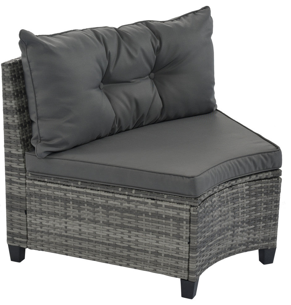 8 Pieces Outdoor Wicker Curved Patio Sectional with Coffee Table and Cushions, Gray
