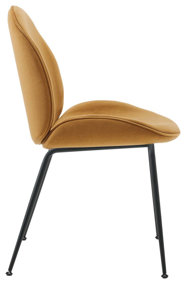 Scoop Black Powder Coated Steel Leg Velvet Dining Chairs Set of 2, Cognac