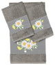 Linum Home Turkish Cotton Daisy 3-Piece Embellished Towel Set, Dark Gray