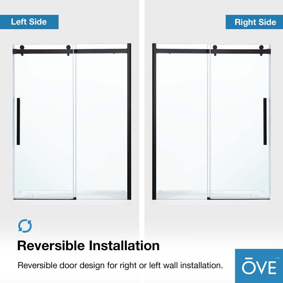 Bel Soft-Close Frameless Sliding Soft Close Shower Door, Matte Black, 60"