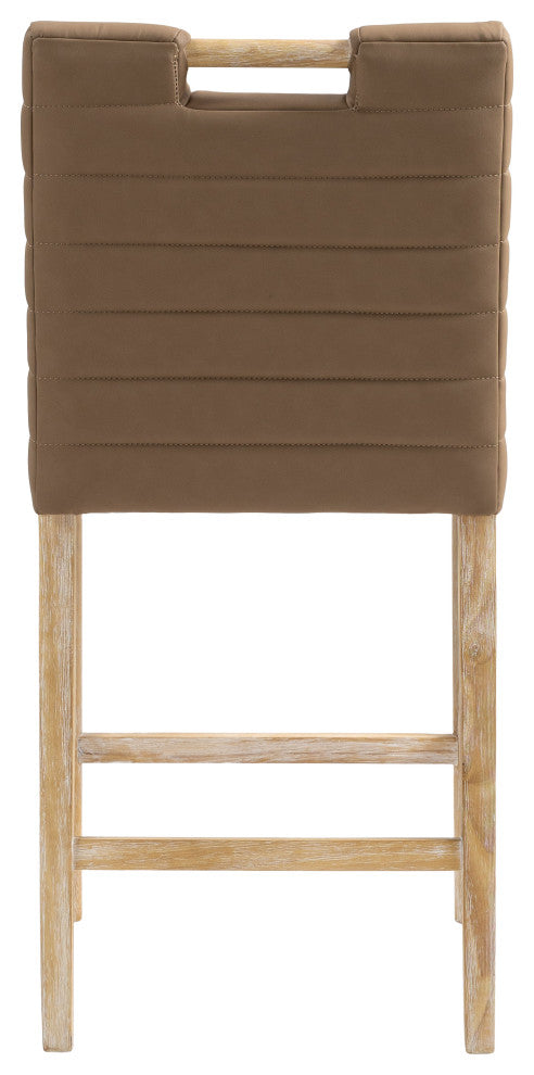 Aimee Upholstered Counter Stool, Brown, Vegan Leather, Natural Oak Finish