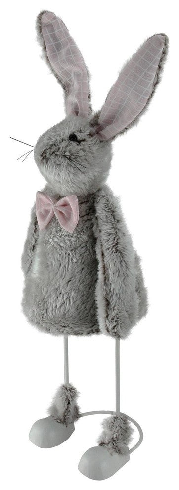 17" Gray and Pink Spring Loaded Rabbit Table Top Easter Figure