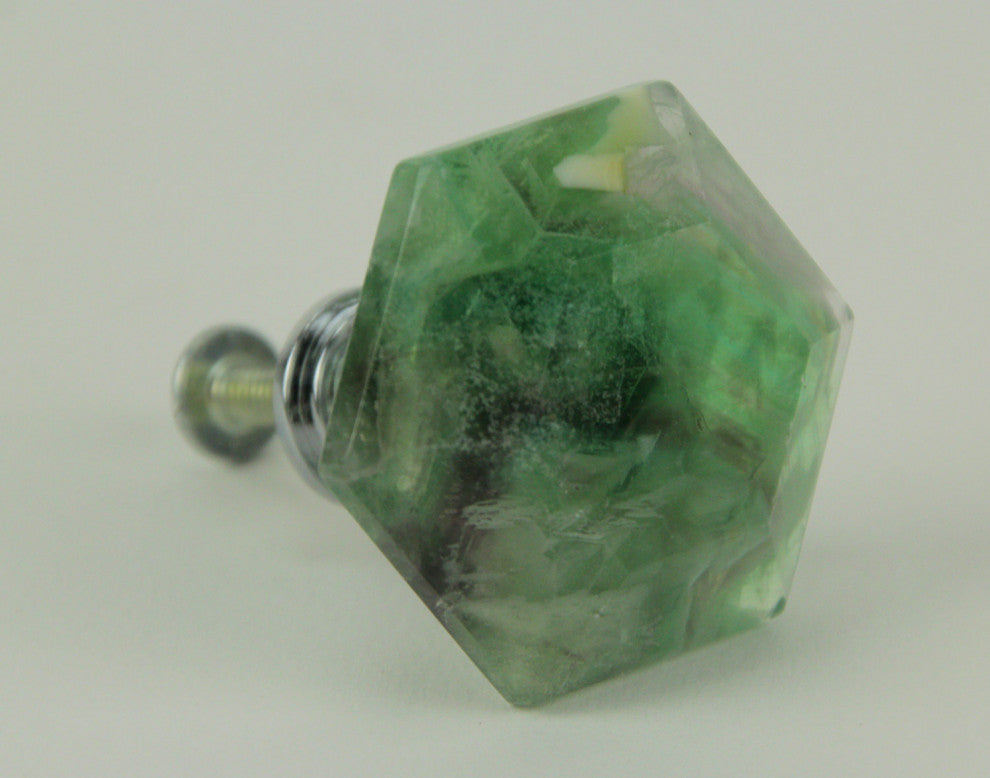 Natural Fluorite Crystal Hexagon Cabinet Knob or Drawer Pulls Set of 4
