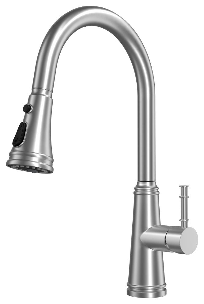 Single Handle Deck Mounted High Arc Pull Out Stainless Steel Kitchen Faucet, Bru