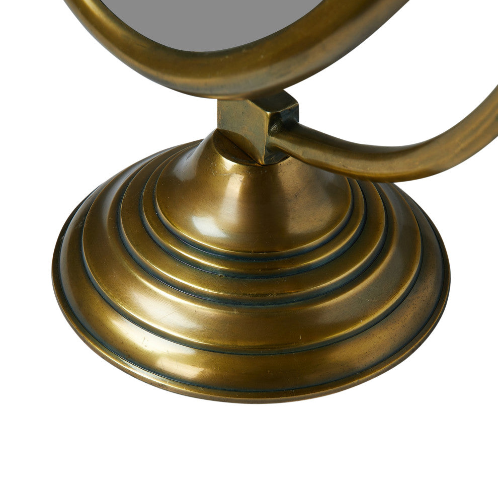 Vintage Aluminum Framed Mirror on Swivel Stand, Brass Finish