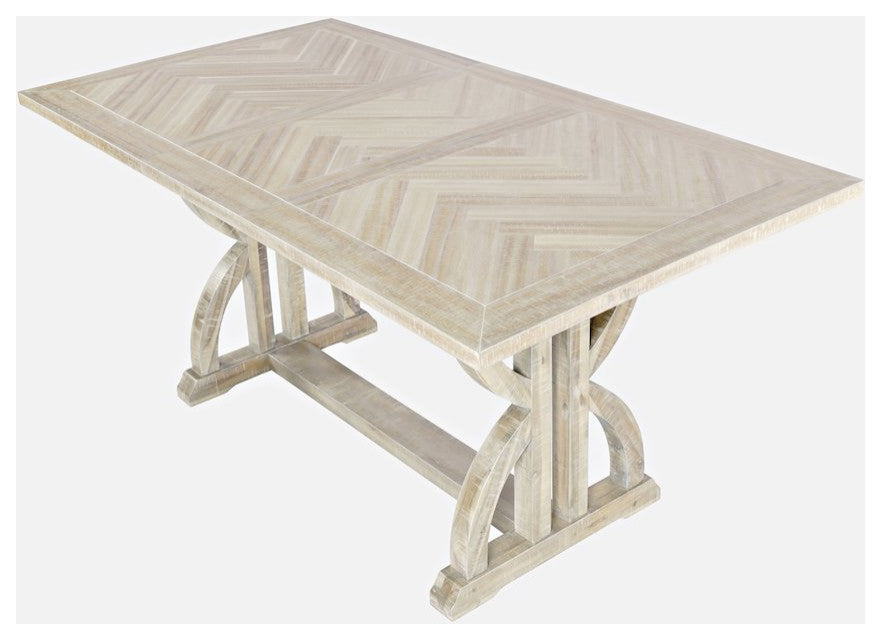 Fairview Transitional Herringbone Distressed Acacia Extension 78 Dining Table