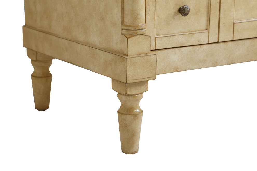 42" Single Bathroom Vanity, Antique Beige With Ivory White Engineered Marble