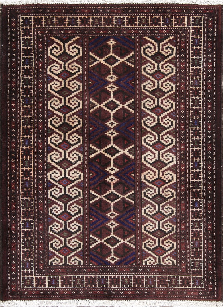 Balouch Traditional Geometric Persian Handmade Wool Oriental Area Rug, 3'8"X2'9"