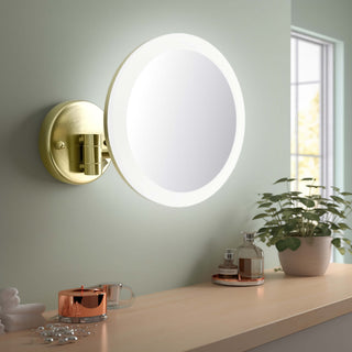 Circular LED Wall Mount One Side 5x Magnifying Make Up Mirror, Brushed Gold