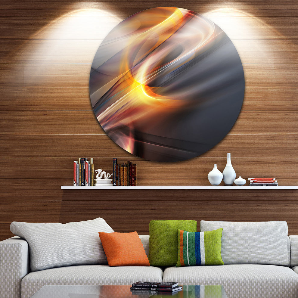 Yellow Gray Light Art, Abstract Digital Art Round Wall Art, 23"
