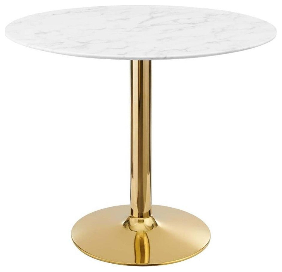 Verne 35" Artificial Marble Dining Table Gold White