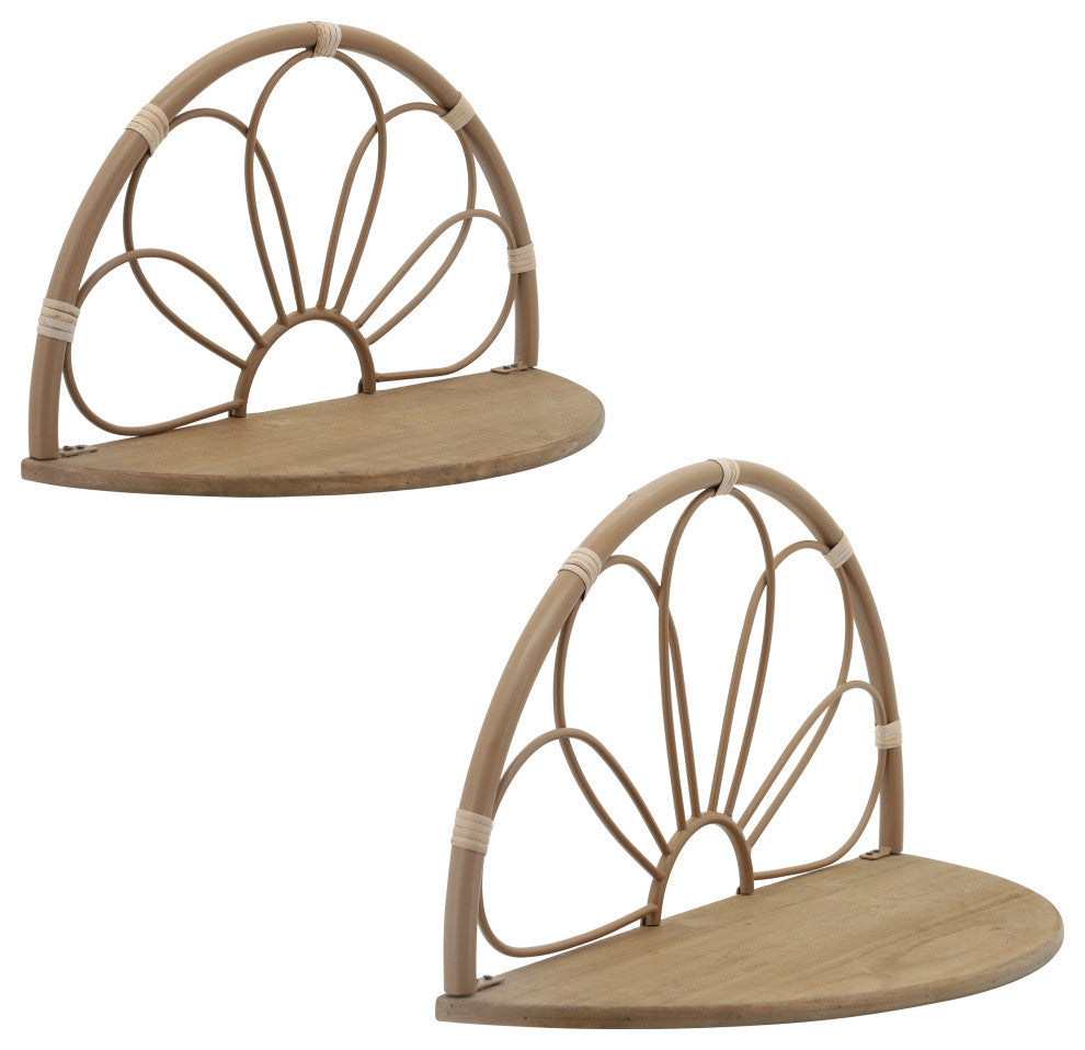 Metal 2-Piece Set Arched Flower Wall Shelves, Brown