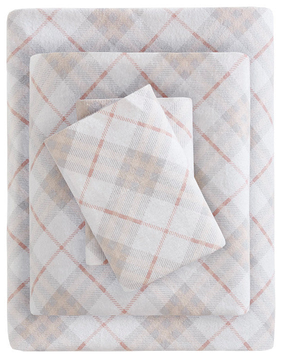 True North by Sleep Philosophy Cotton Flannel Print Sheet Set, Plaid, Blush