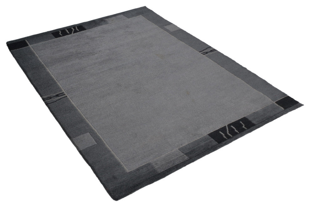 Hand Knotted Tibbati Wool Area Rug Contemporary Grey