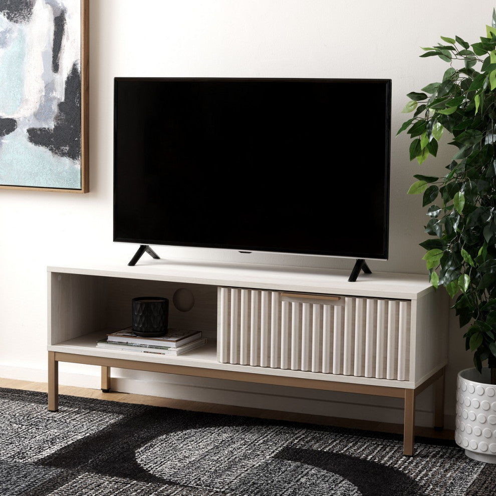 Safavieh Lylia 1 Door Media Stand, Bleached White/Gold