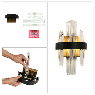 LNC Combrocollia 7" Modern LED Crystal Glass Wall Sconce, Black/Brass