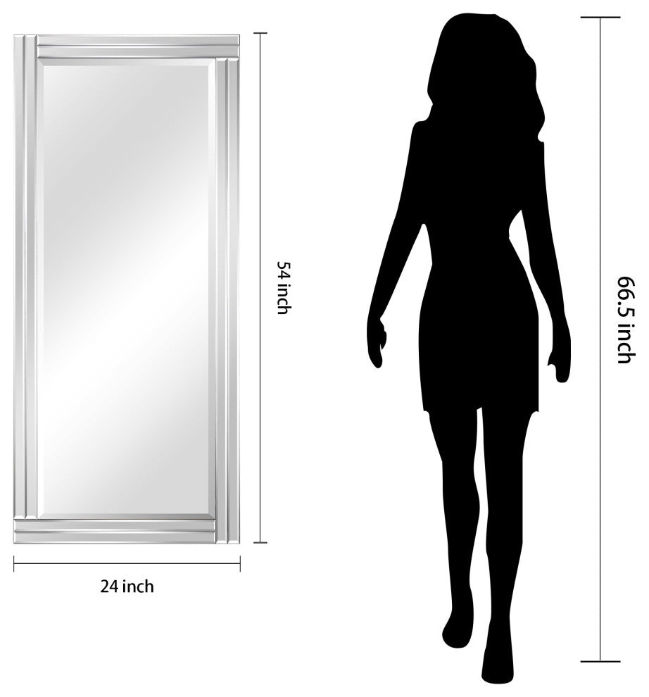 Stepped Beveled Rectangle Wall Mirror, Solid Wood Frame, 1" Center Mirror, 24" X 54"