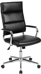 High Back LeatherSoft Contemporary Panel Executive Swivel Office Chair, Black