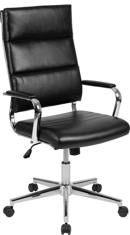 High Back LeatherSoft Contemporary Panel Executive Swivel Office Chair, Black