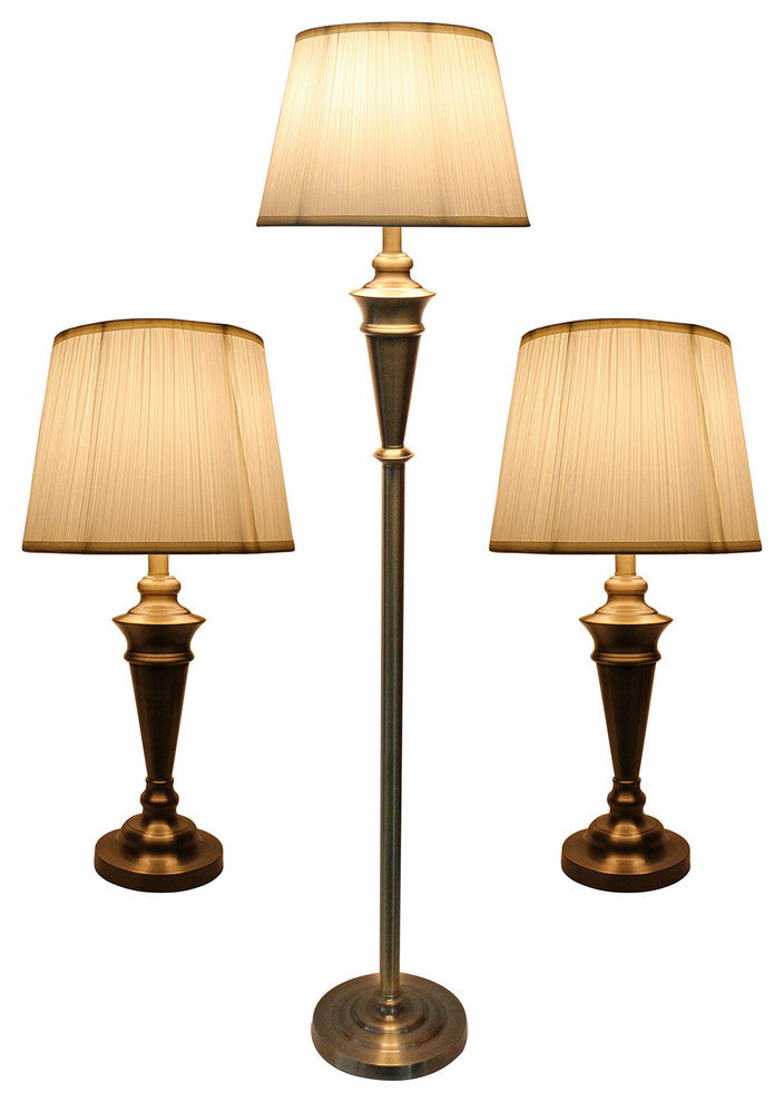 Peterson Set of 3 Table and Floor Lamps, Antique Brass
