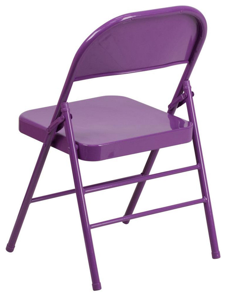 Triple Braced-Double Hinged Metal Folding Chair, Impulsive Purple