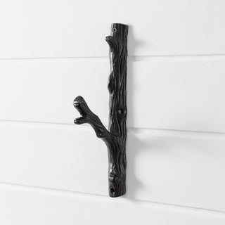 Brown Cast Iron Tree Branch Wall Mount Coat Hooks, Set of 2