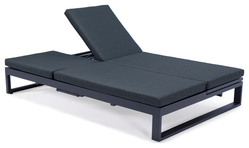 LeisureMod Chelsea Convertible 2-in-1 Sofa and Double Chaise Lounge, Black