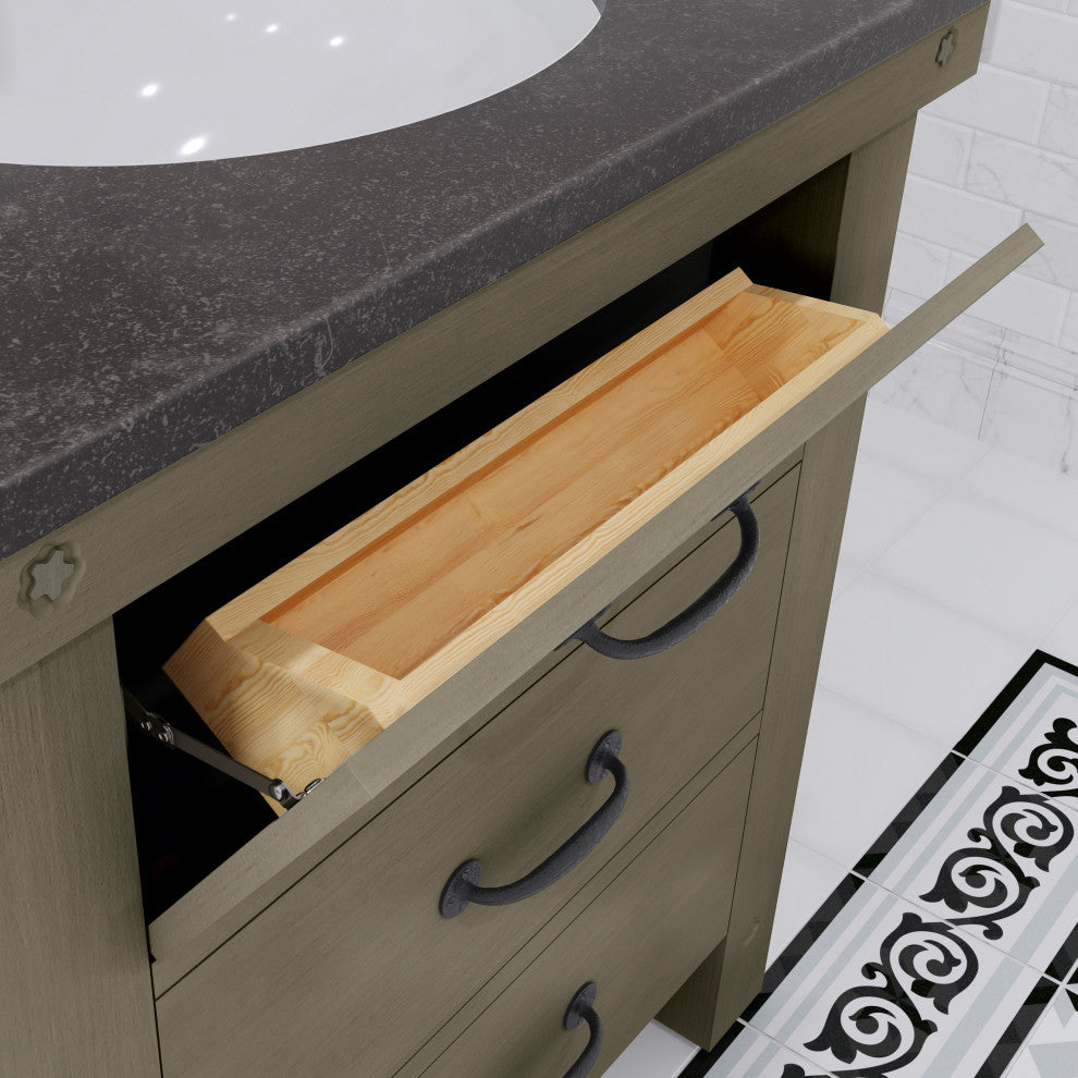 30" Grizzle Gray Single Sink Bathroom Vanity, Blue Limestone Counter Top, Faucet