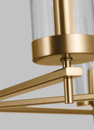 Zire Nine Light Chandelier, Satin Brass