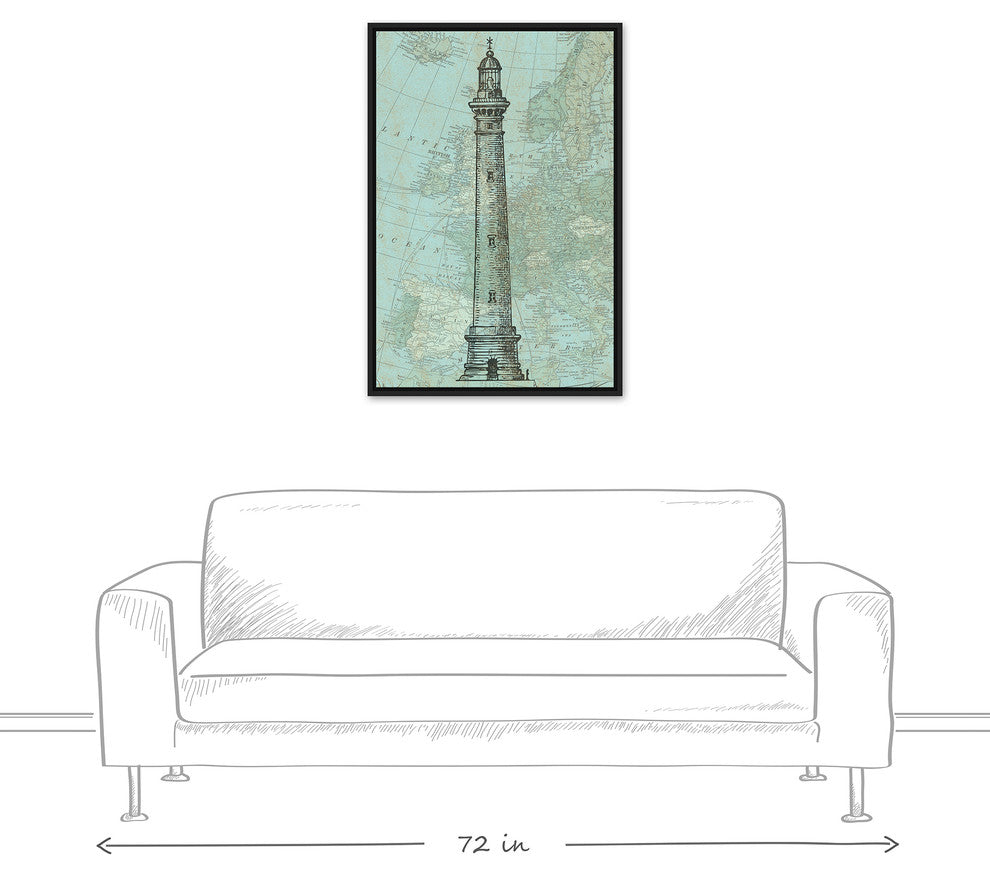 Lighthouse Coastal Map 24x36 Black Floating Framed Canvas