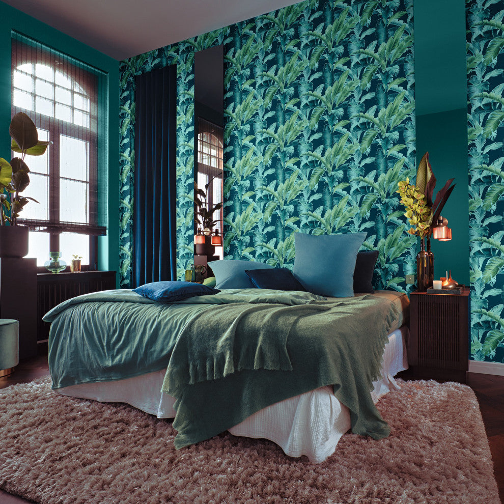 Orissa Dark Blue Palm Frond Wallpaper Bolt
