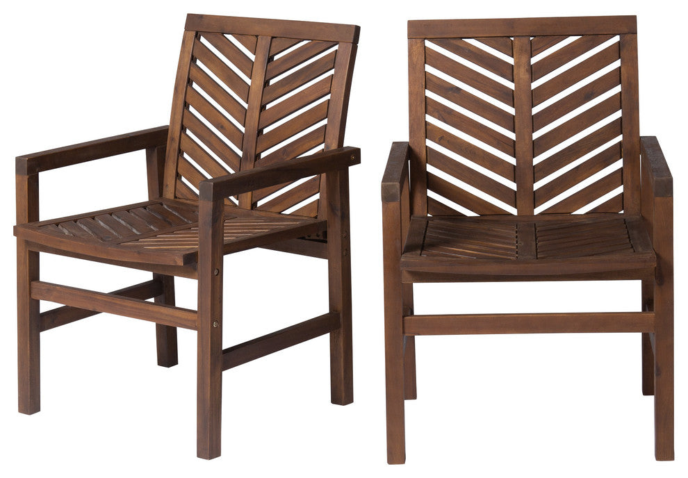 Patio Wood Chairs, Set of 2, Dark Brown