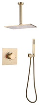 Ceiling Mounted Rain Shower System with Hand Shower-Includes Rough-in Valve, Brushed Gold