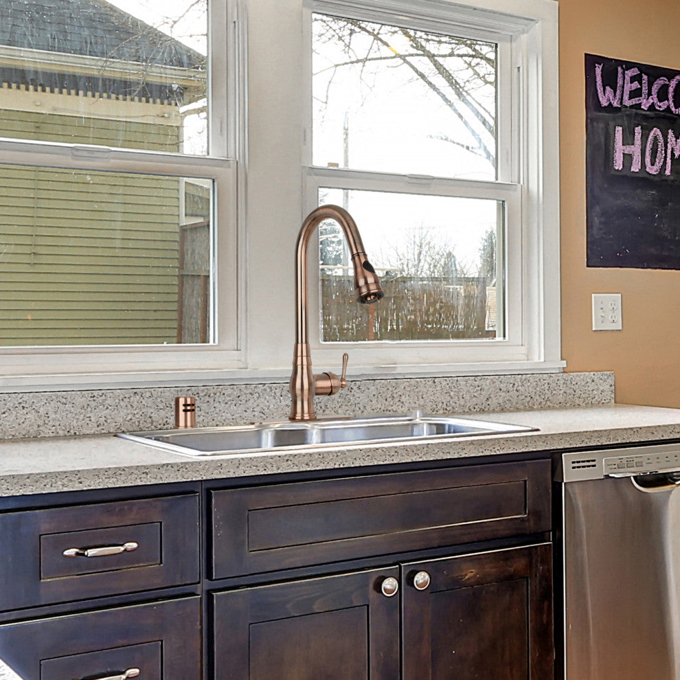 Pull Down Kitchen Faucet With Deck Plate, Single Level Solid Brass Sink Faucets,