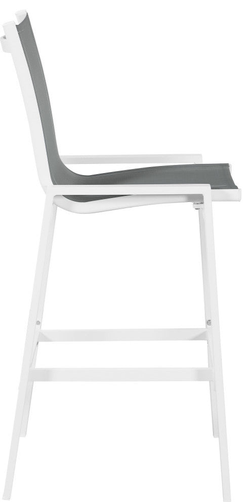 Nizuc Mesh Water Resistant Patio Aluminum Barstool (Set of 2), Gray, White Frame