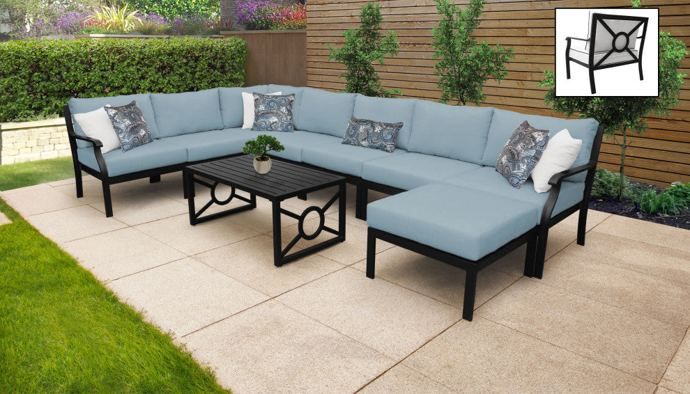 kathy ireland Madison Ave. 9 Piece Aluminum Patio Furniture Set 09d, Tranquil