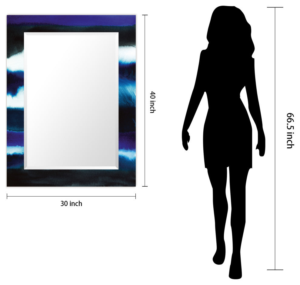 "Run Off" Beveled Mirror on Printed Abstarct Tempered Art Glass, 40x30"