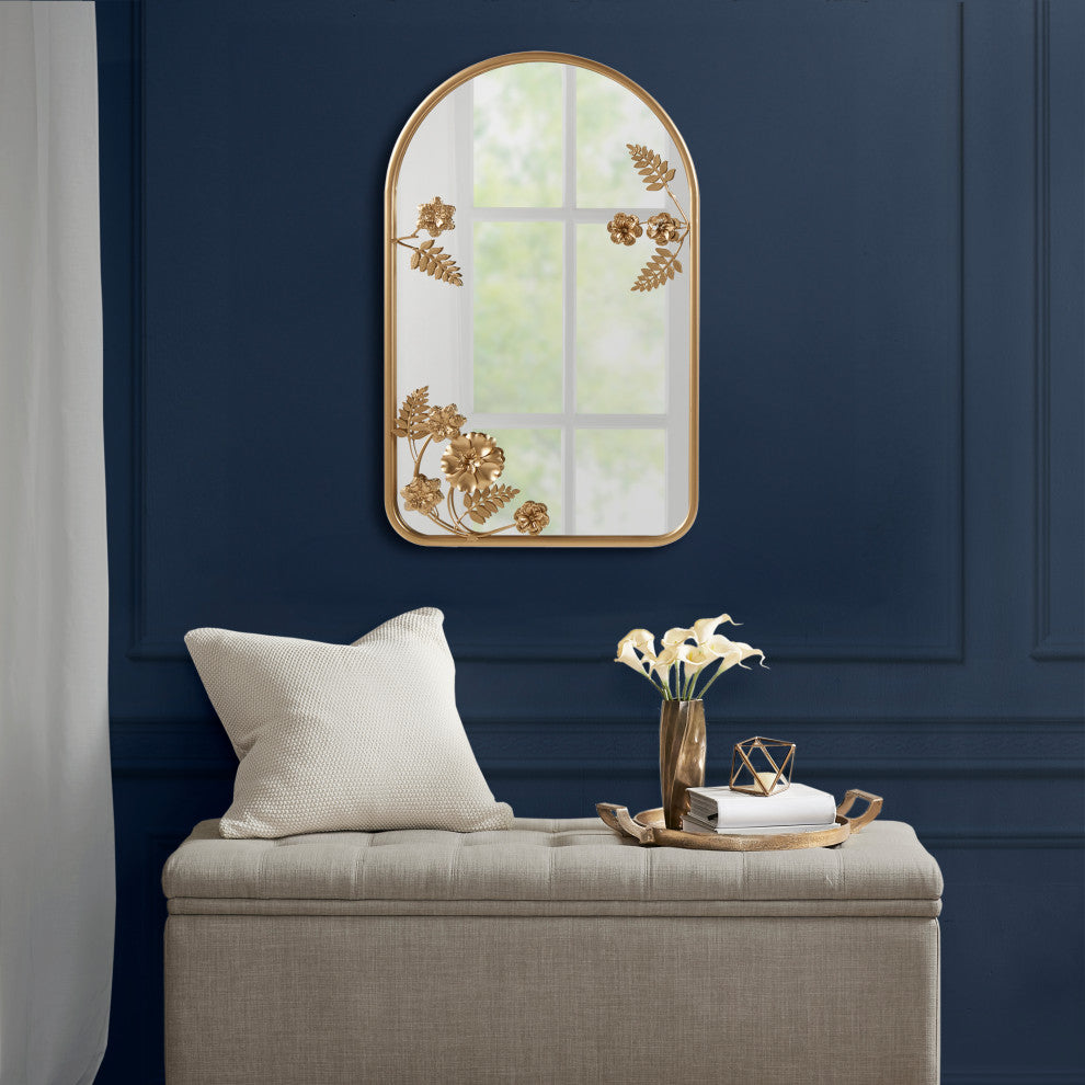 Madison Park Adaline Arched Metal Floral Wall Mirror, Gold