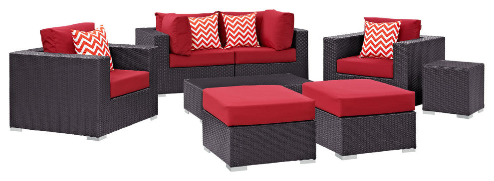 Convene 8 Piece Outdoor Patio Sectional Set, Espresso Red