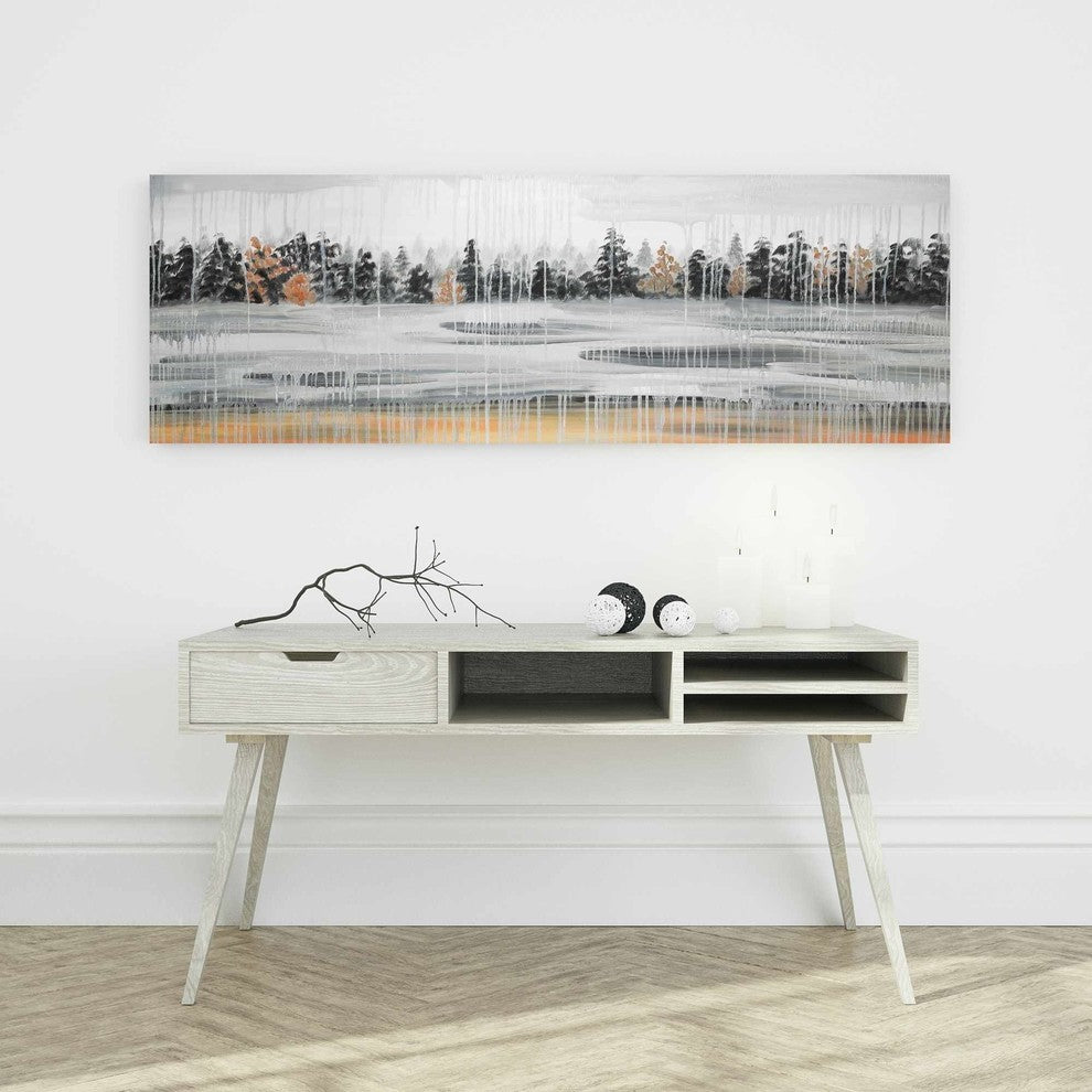 Fall Rainy Day Landscape With Trees Print on Wrapped Canvas