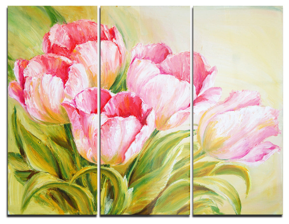 "Bunch of Tulips Oil Painting" Glossy Metal Wall Art, 3 Panels, 36"x28"