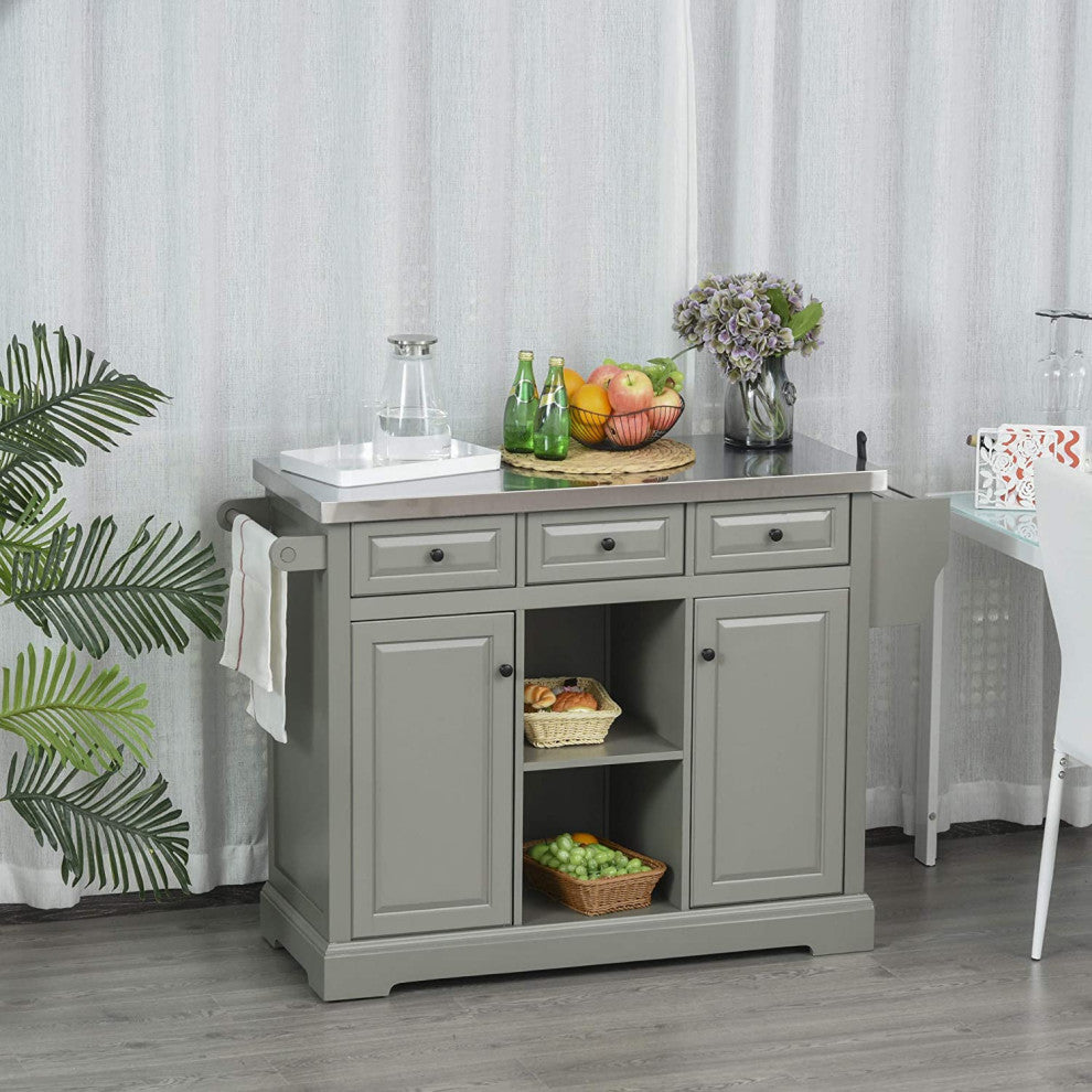 Rolling Kitchen Island with Stainless Steel Top